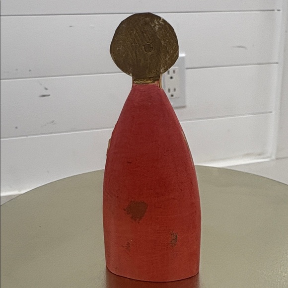 Vintage Wooden Folk Art Saint Figurine Hand Painted Scandinavian Style - Picture 5 of 5